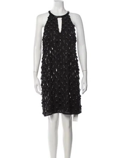 Pre-owned Parker Black Halterneck Knee-length Dress In Black