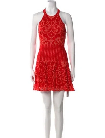 Pre-owned Parker Black Lace Pattern Mini Dress In Red