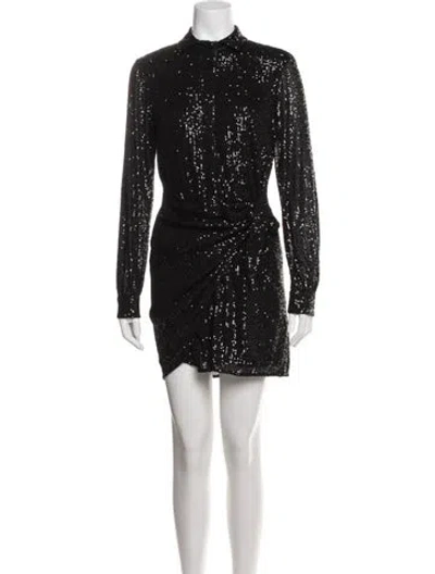 Pre-owned Parker Black Mock Neck Mini Dress In Black/metallic