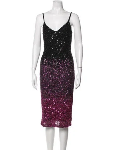 Pre-owned Parker Black Patterned Knee-length Dress In Purple