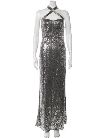 Pre-owned Parker Black Patterned Long Dress In Neutral