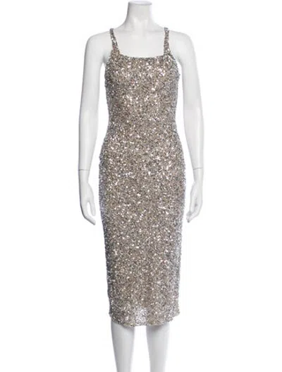 Pre-owned Parker Black Patterned Midi Length Dress In Neutrals
