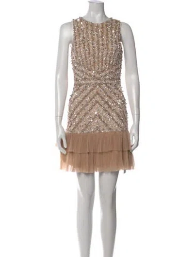 Pre-owned Parker Black Patterned Mini Dress In Silver