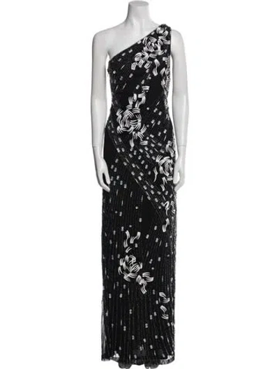 Pre-owned Parker Black Printed Long Dress In Black