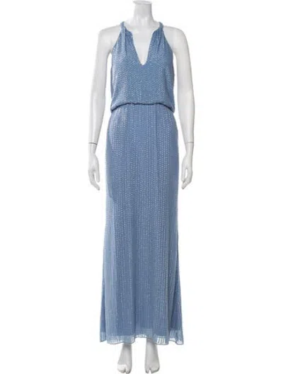 Pre-owned Parker Black Printed Long Dress In Blue