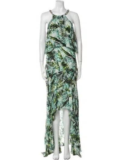Pre-owned Parker Black Printed Long Dress In Green