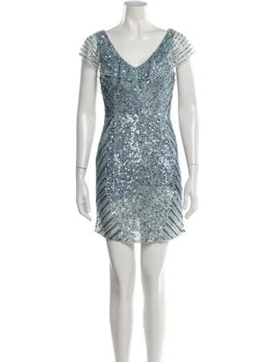 Pre-owned Parker Black Printed Mini Dress In Blue