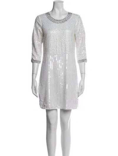 Pre-owned Parker Black Scoop Neck Mini Dress In White