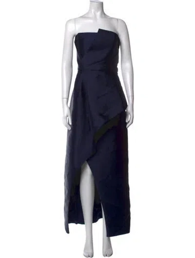 Pre-owned Parker Black Strapless Long Dress In Blue