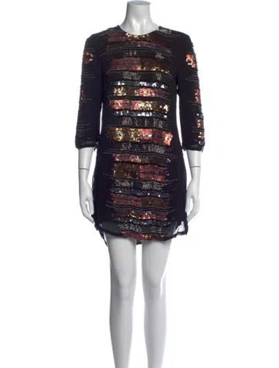 Pre-owned Parker Black Striped Mini Dress In Black