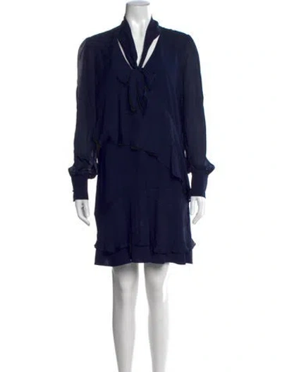 Pre-owned Parker Black Tie Neck Mini Dress In Blue