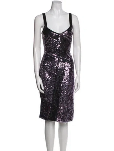 Pre-owned Parker Black V-neck Knee-length Dress W/ Tags In Purple