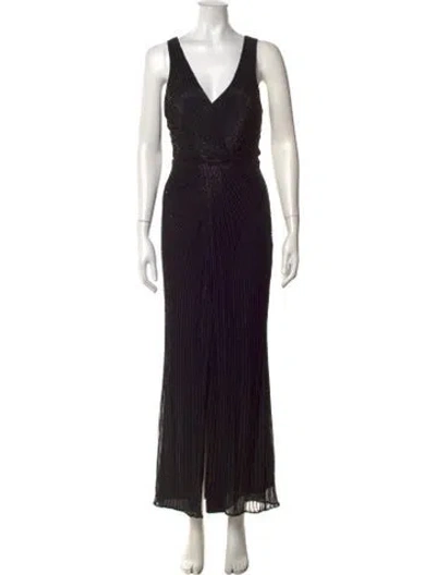 Pre-owned Parker Black V-neck Long Dress In Black