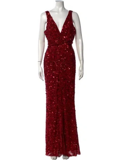 Pre-owned Parker Black V-neck Long Dress W/ Tags In Red
