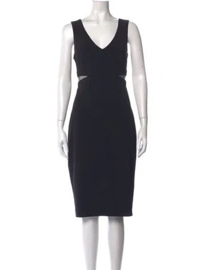Pre-owned Parker Black V-neck Midi Length Dress In Black