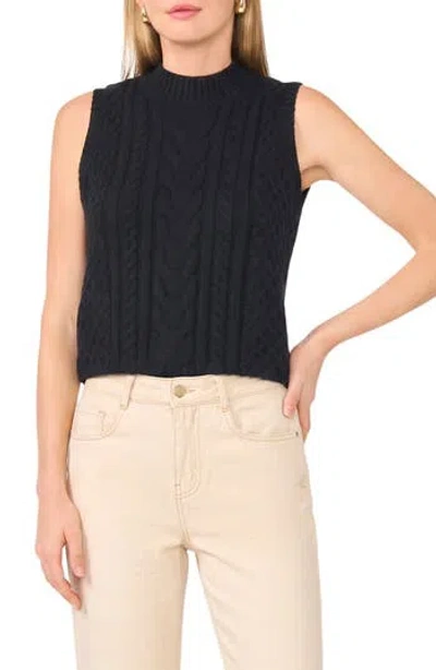 Parker Cable Mock Neck Sweater Vest In Rich Black