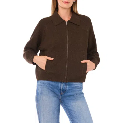Parker Collared Zip Sweater In Brown