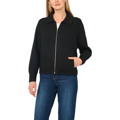 Parker Collared Zip Sweater In Rich Black