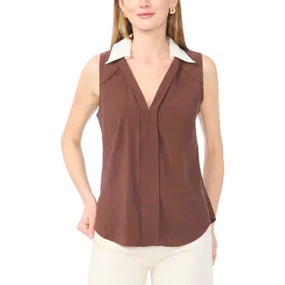 Parker Contrast Collar Sleeveless Top In Brown