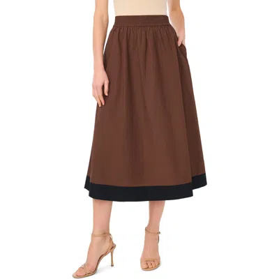 Parker Embroidered Hem Cotton Midi Skirt In Brown