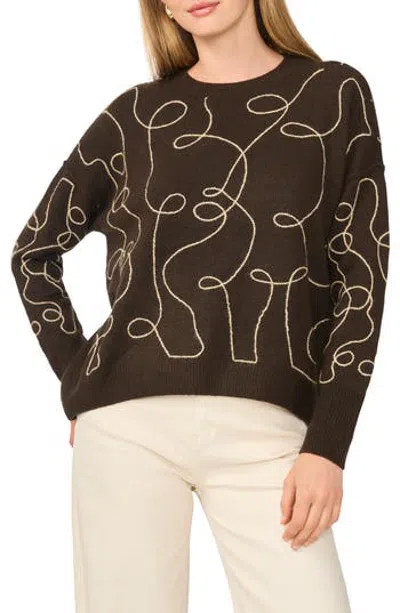 Parker Embroidered Line Art Sweater In Brown
