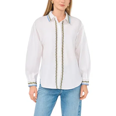 Parker Embroidered Long Sleeve Button-up Shirt In White