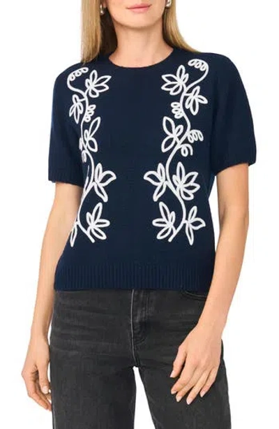 Parker Embroidered Short Sleeve Crewneck Sweater In Not So Navy