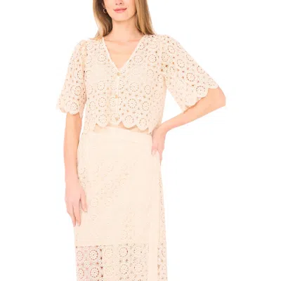 Parker Eyelet Lace V-neck Short Sleeve Top In Neutral