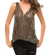 Parker Fallon Sequin V-neck Top In Gold In Brown