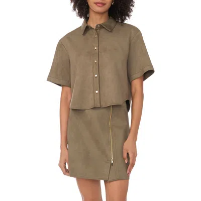 Parker Faux Suede Short Sleeve Button-up Shirt In Brown