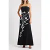 Parker Floral Appliqué Strapless Maxi Dress In Black