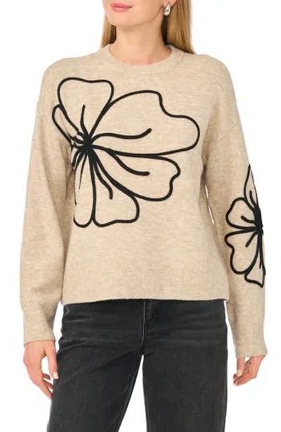 Parker Floral Embroidered Crewneck Sweater In Oatmeal