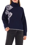 Parker Floral Embroidered Turtleneck Sweater In Blue