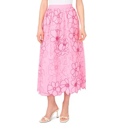Parker Floral Embroidery Midi Skirt In Pink