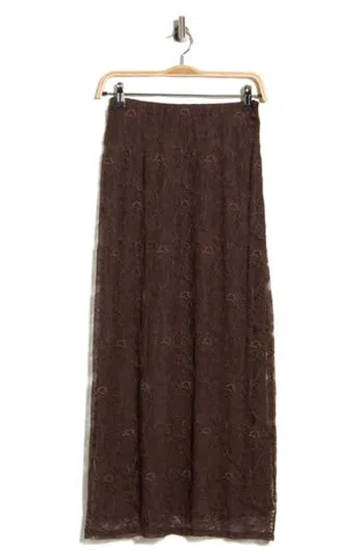 Parker Floral Lace Midi Skirt In Brown