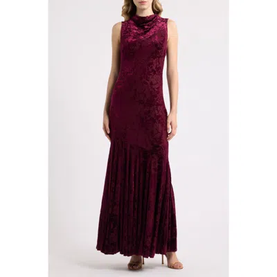 Parker Floral Velvet Burnout Sleeveless Maxi Dress In Burgundy