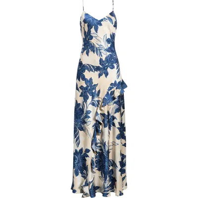 Parker Floral V-neck Ruffle Maxi Slipdress In Multi