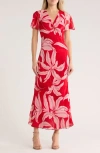 Parker Flutter Sleeve Tie Back Maxi Dress In Red