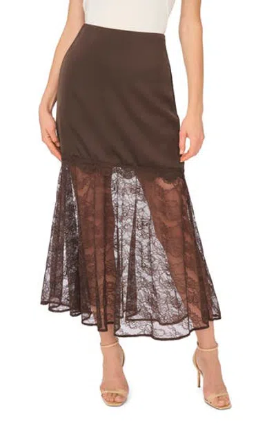 Parker Lace Detail Satin Midi Skirt In Brown