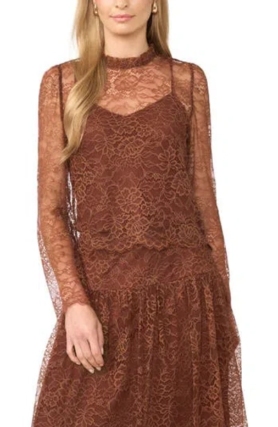 Parker Lace Mock Neck Top In Zinfandel