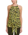 Parker Lemon Print Front Tie Halter Blouse In Yellow In Yellow