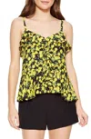 Parker Lemon Print Silk Ruffle Tank Top In Yellow In Yellow