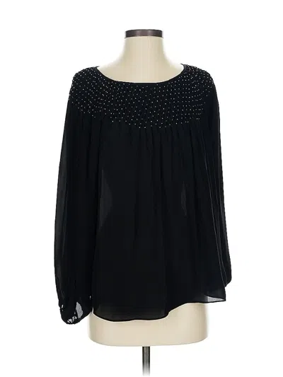 Pre-owned Parker Long Sleeve Silk Top Black Keyhole Neckline Tops