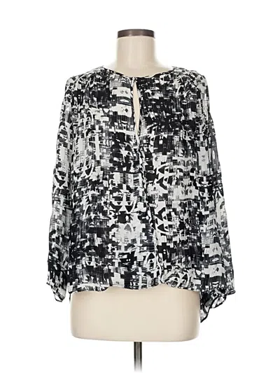 Pre-owned Parker Long Sleeve Silk Top Black Keyhole Neckline Tops