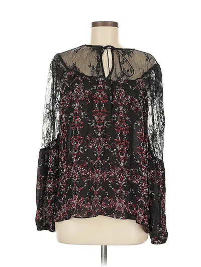 Pre-owned Parker Long Sleeve Silk Top Black Keyhole Neckline Tops