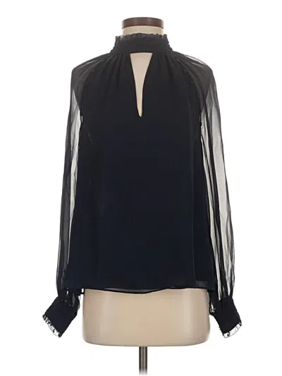 Pre-owned Parker Long Sleeve Silk Top Black Keyhole Neckline Tops