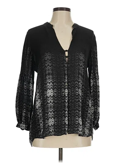 Pre-owned Parker Long Sleeve Silk Top Black Metallic Pattern Keyhole Neckline Tops