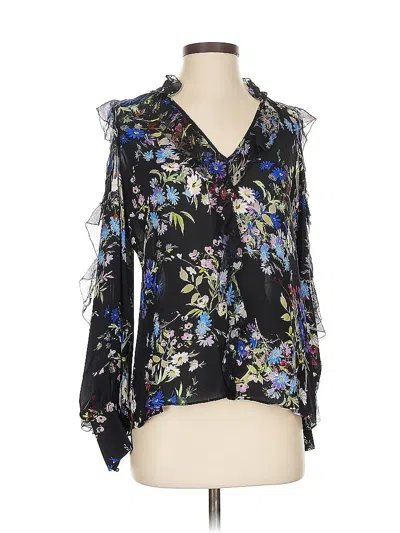 Pre-owned Parker Long Sleeve Silk Top Black Plunge Neckline Tops