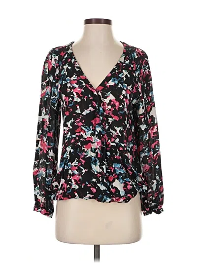 Pre-owned Parker Long Sleeve Silk Top Black Plunge Neckline Tops