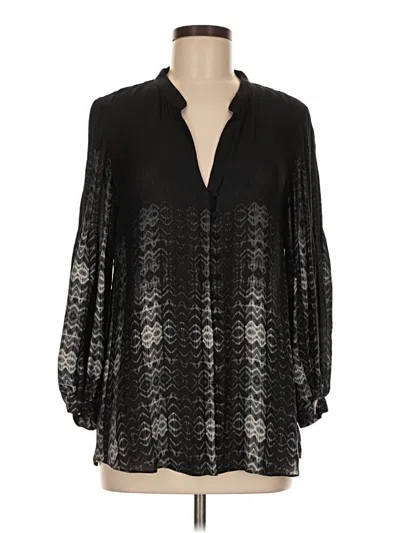 Pre-owned Parker Long Sleeve Silk Top Black Plunge Neckline Tops